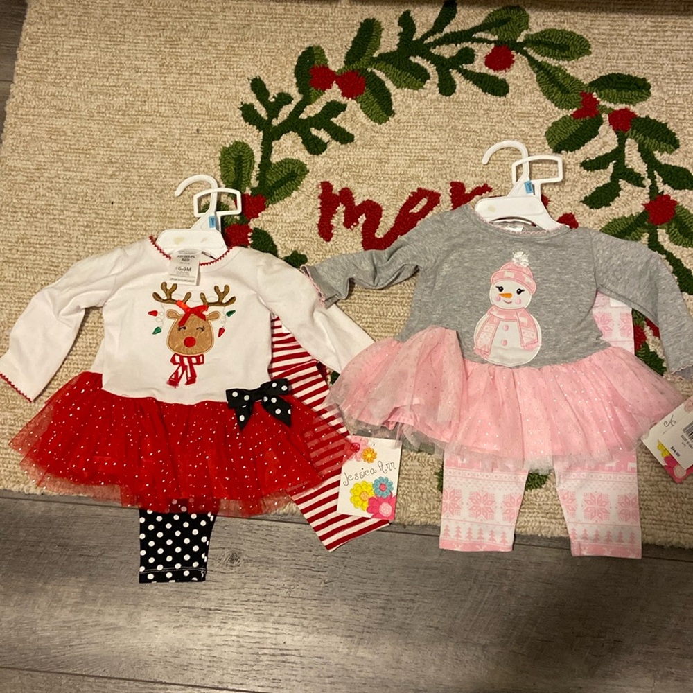 NWT 2 size 6 to 9 months, Jessica Ann  adorable Christmas outfits,